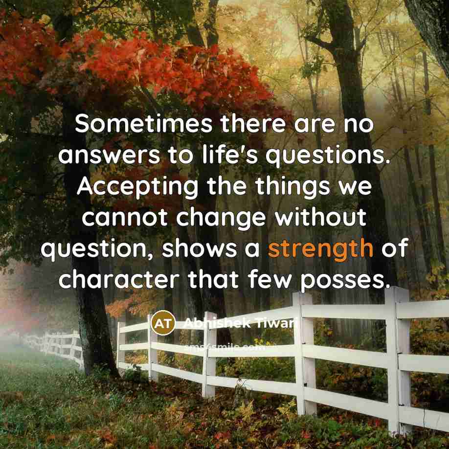 “Sometimes there are no answers to life's questions. Accepting the…” quote by Abhishek Tiwari