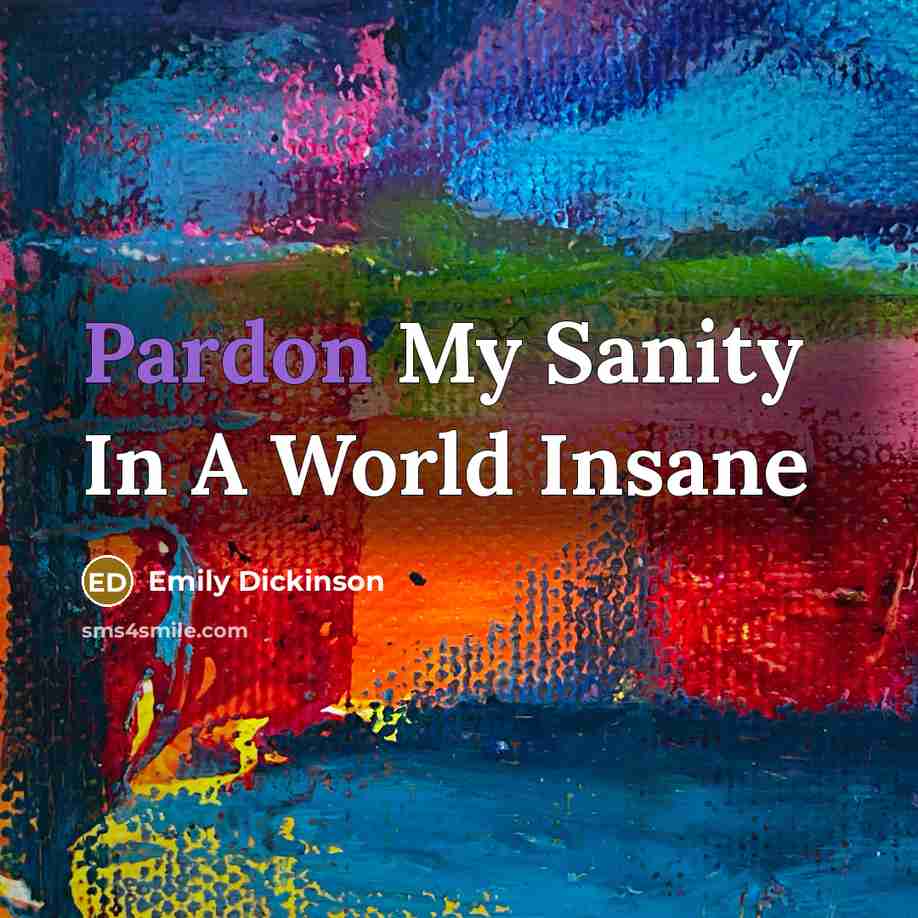 “Pardon My Sanity In A World Insane…” quote by Emily Dickinson