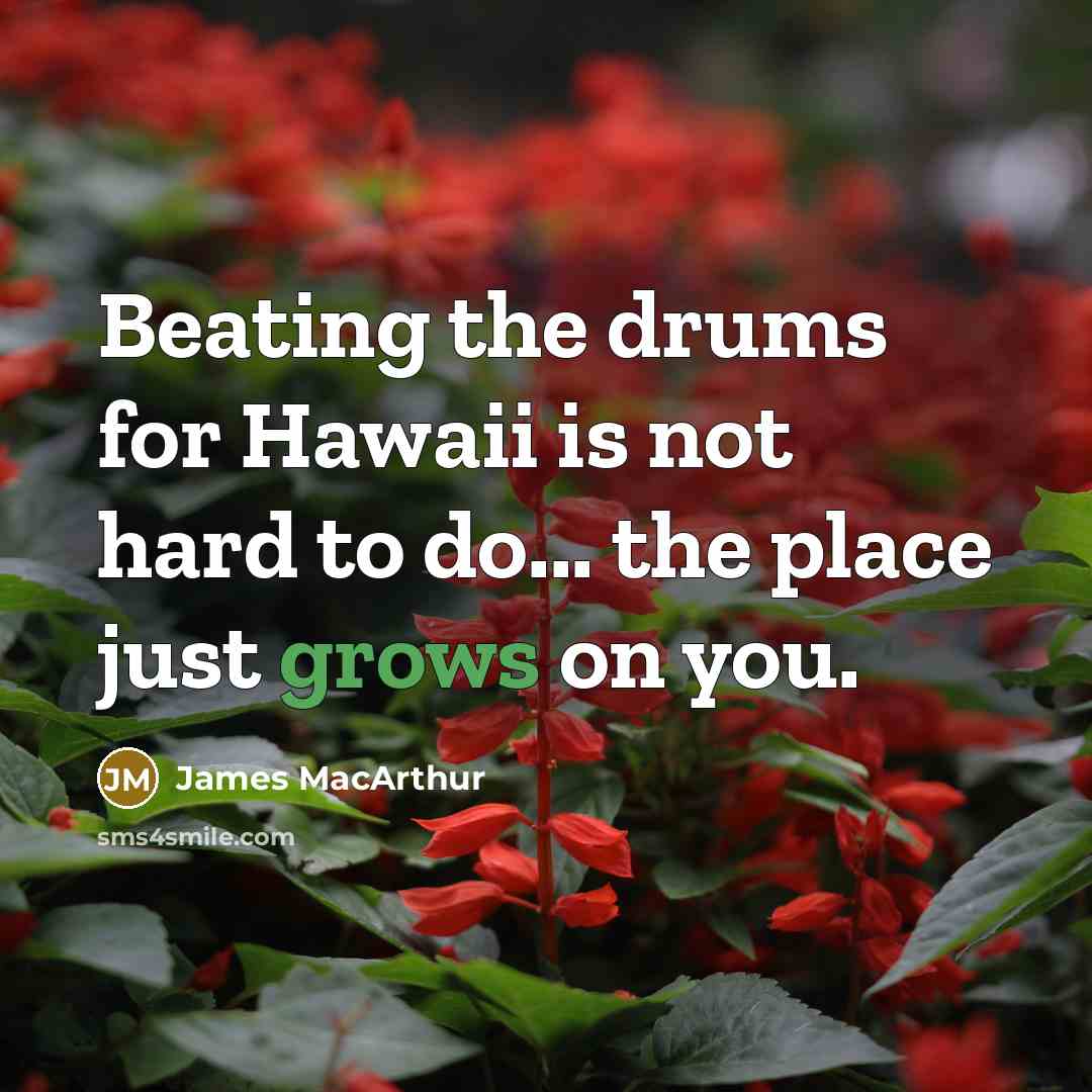 “Beating the drums for Hawaii is not hard to do... the place just grows on you.” quote by James MacArthur
