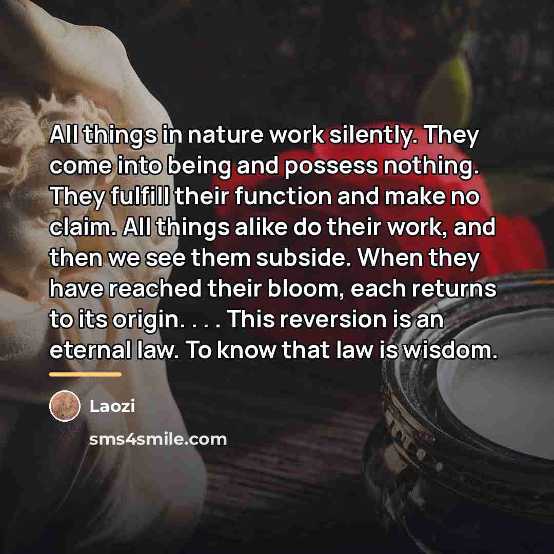 “All things in nature work silently. They come into being…” quote by Laozi