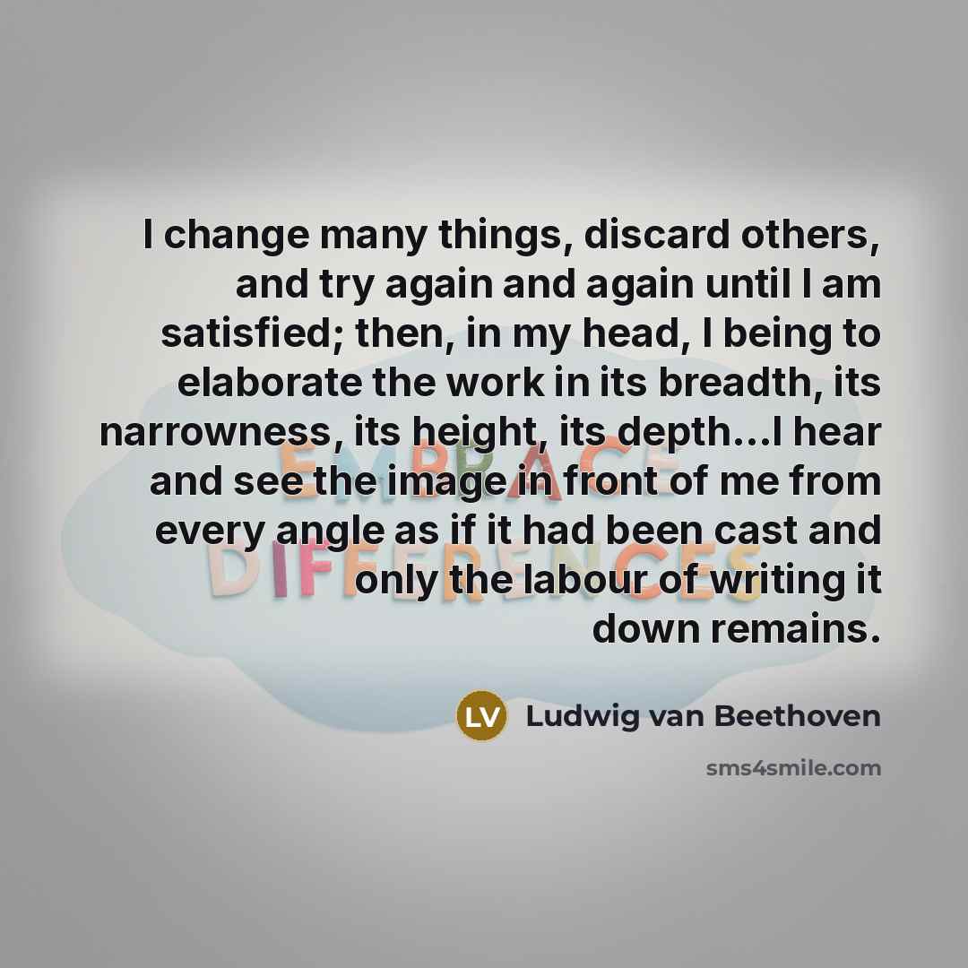 “I change many things, discard others, and try again and…” quote by Ludwig van Beethoven