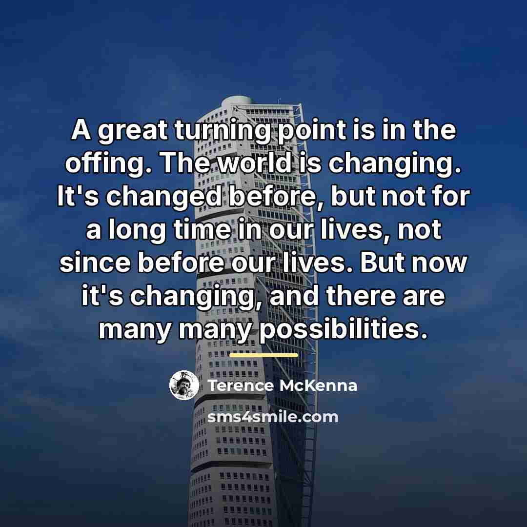 “A great turning point is in the offing. The world…” quote by Terence McKenna
