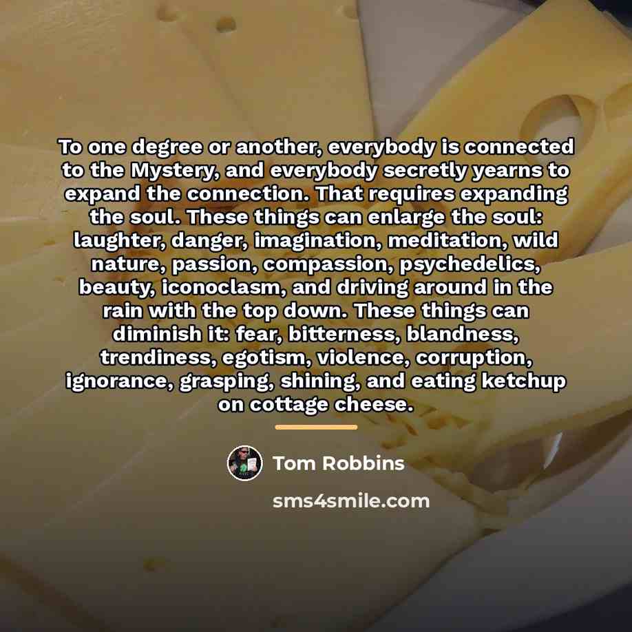 “To one degree or another, everybody is connected to the…” quote by Tom Robbins