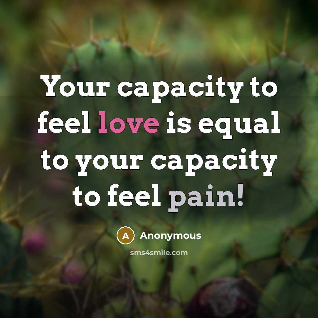 “Your capacity to feel love is equal to your capacity to feel pain!” quote by Anonymous