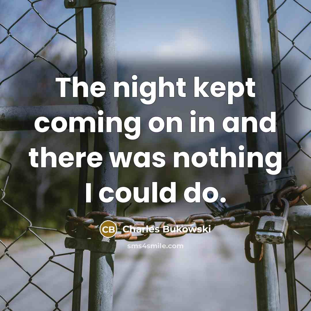 “The night kept coming on in and there was nothing I could do.” quote by Charles Bukowski