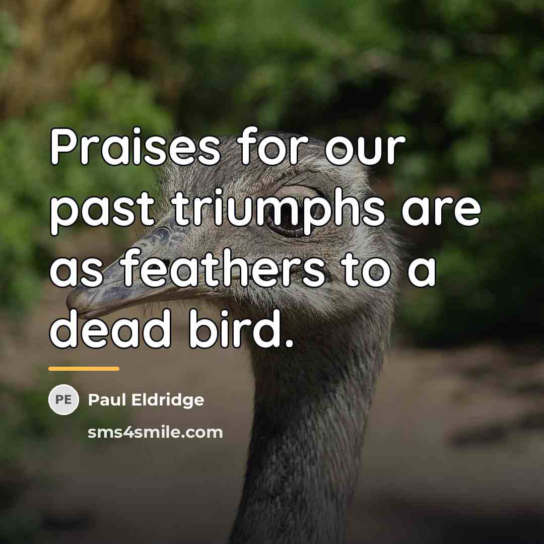 “Praises for our past triumphs are as feathers to a…” quote by Paul Eldridge