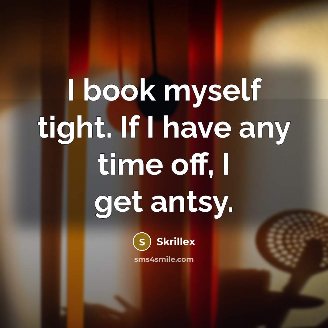 “I book myself tight. If I have any time off,…” quote by Skrillex