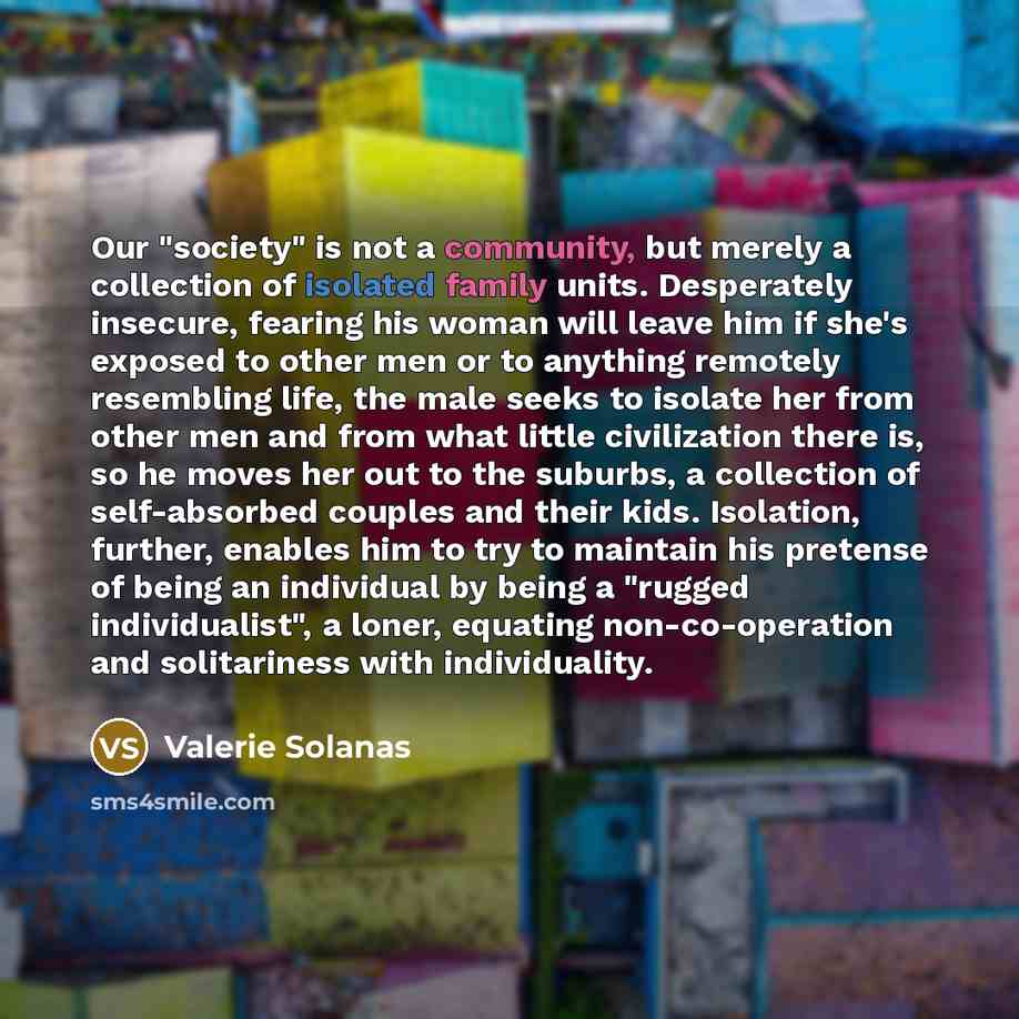 “Our "society" is not a community, but merely a collection…” quote by Valerie Solanas