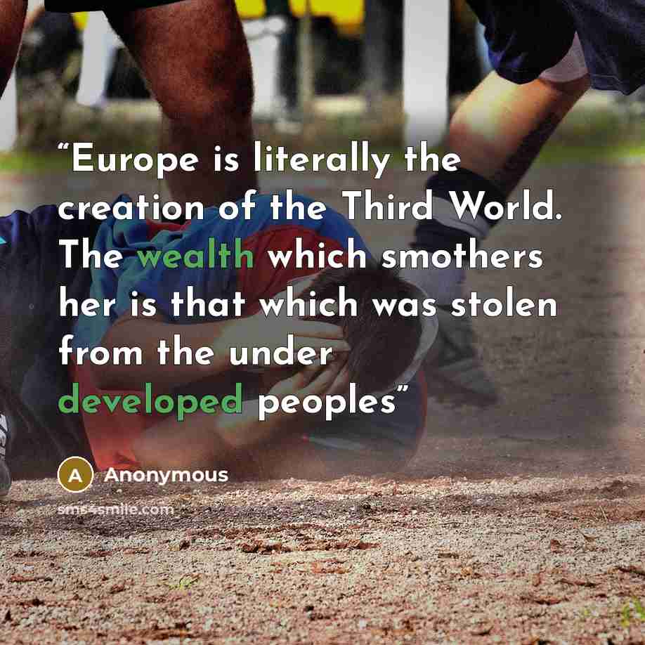 “Europe is literally the creation of the Third World. The wealth which smothers her is that which was stolen from the under­ developed peoples” quote by Anonymous