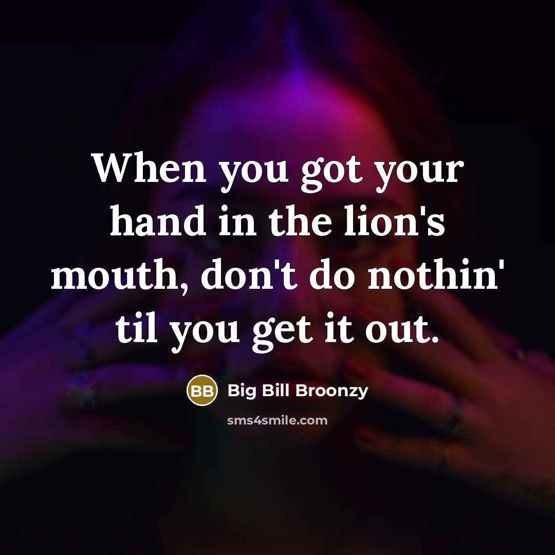 “When you got your hand in the lion's mouth, don't…” quote by Big Bill Broonzy