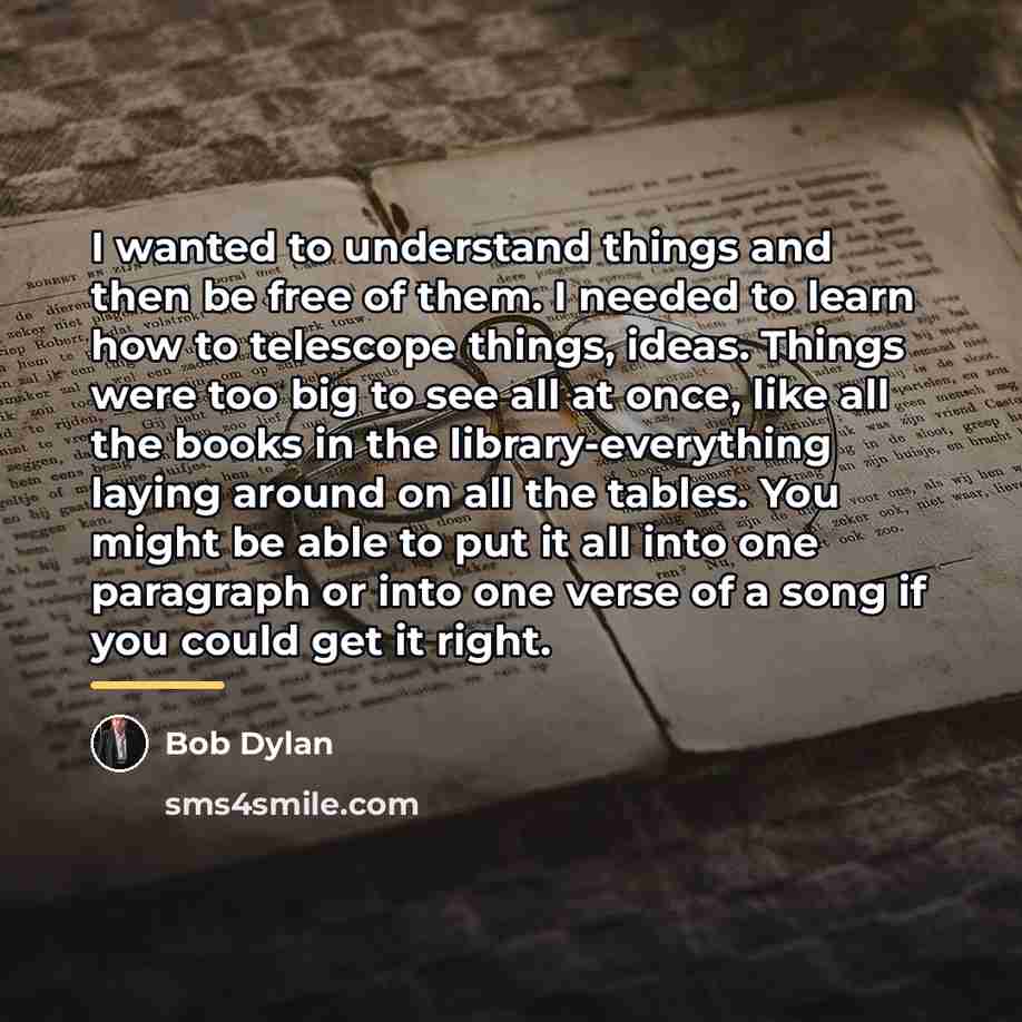 “I wanted to understand things and then be free of…” quote by Bob Dylan
