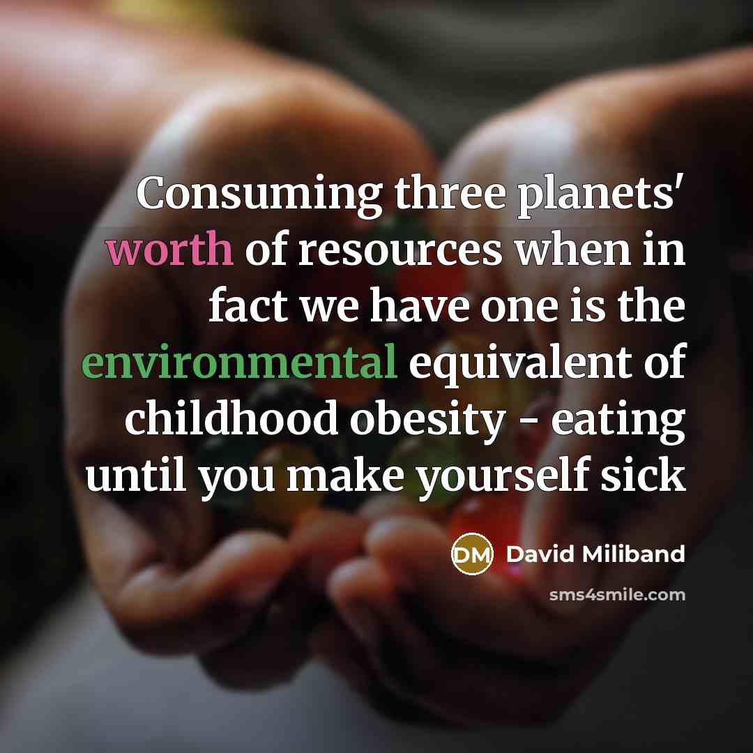 “Consuming three planets' worth of resources when in fact we…” quote by David Miliband