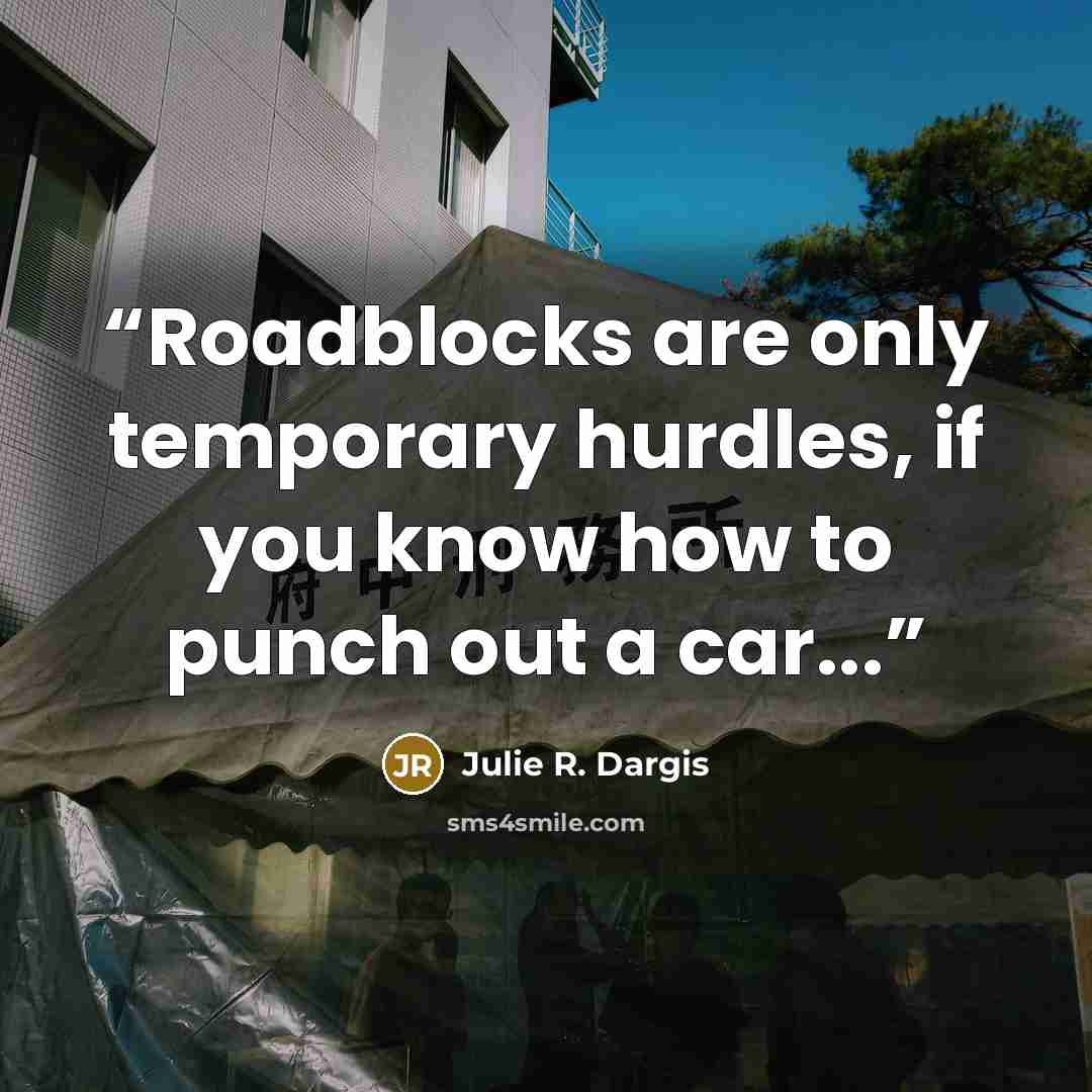 “Roadblocks are only temporary hurdles, if you know how to punch out a car...” quote by Julie R. Dargis