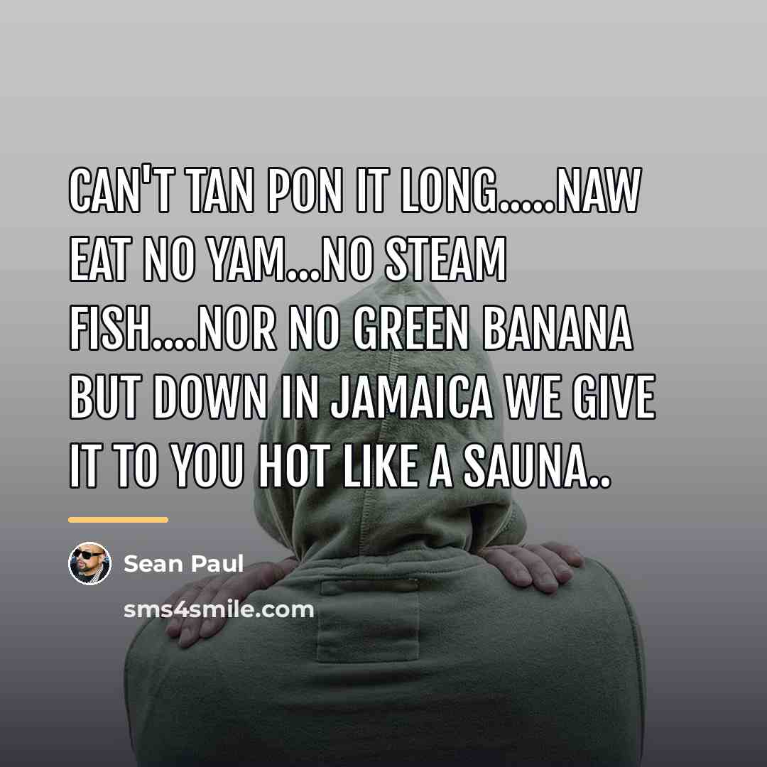 “CAN'T TAN PON IT LONG.....NAW EAT NO YAM...NO STEAM FISH....NOR…” quote by Sean Paul