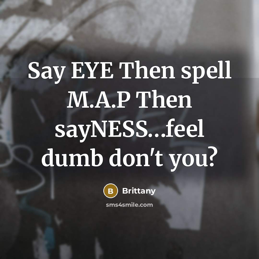 “Say EYE Then spell M.A.P Then sayNESS…feel dumb don't you?” quote by Brittany