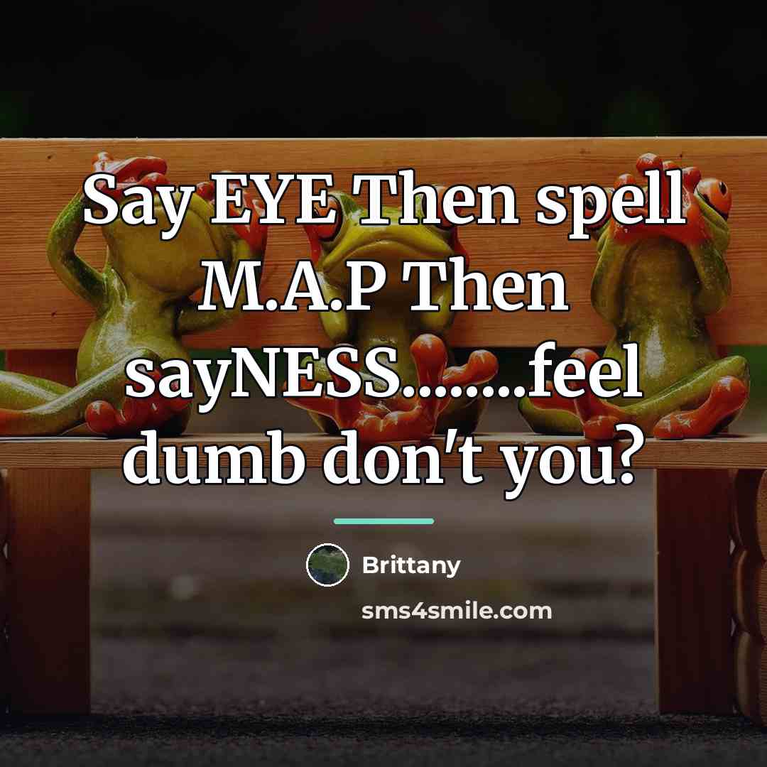 “Say EYE Then spell M.A.P Then sayNESS........feel dumb don't you?…” quote by Brittany