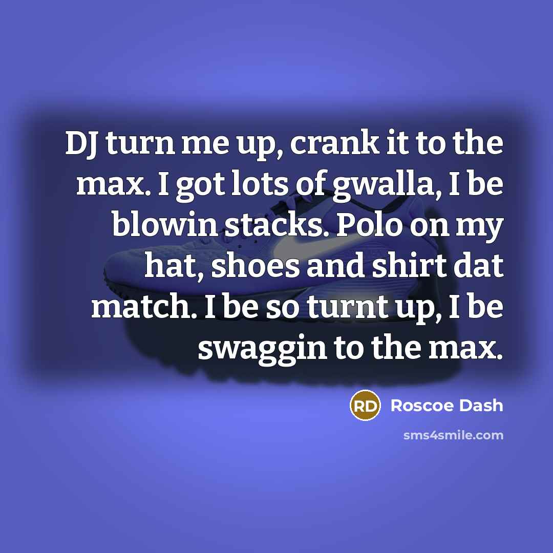 “DJ turn me up, crank it to the max. I…” quote by Roscoe Dash