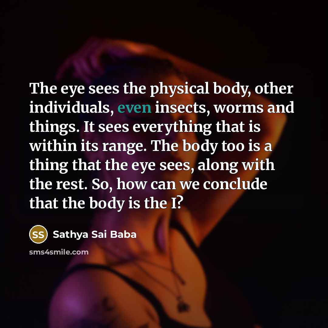 “The eye sees the physical body, other individuals, even insects,…” quote by Sathya Sai Baba