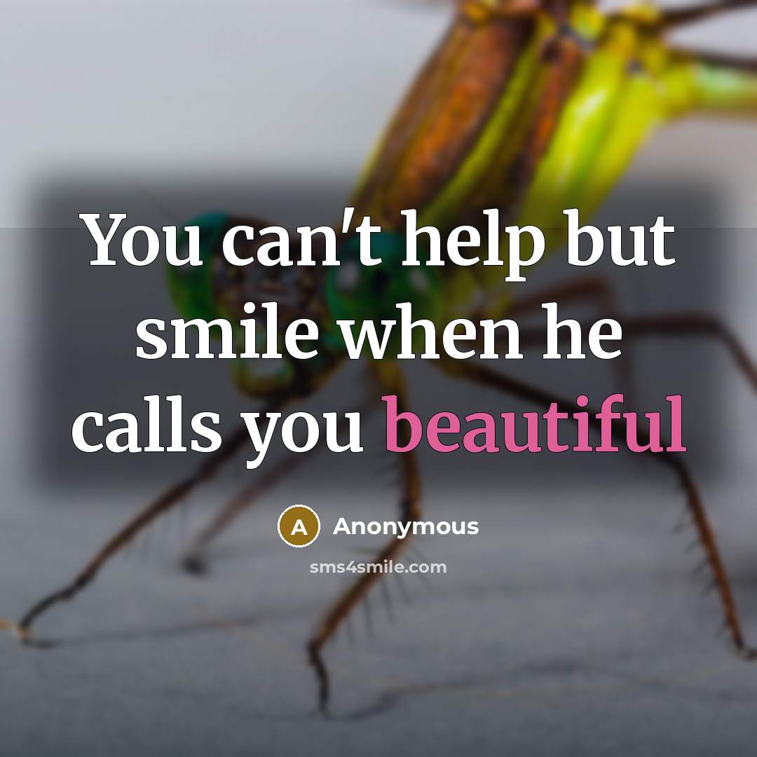 “You can't help but smile when he calls you beautiful…” quote by Anonymous