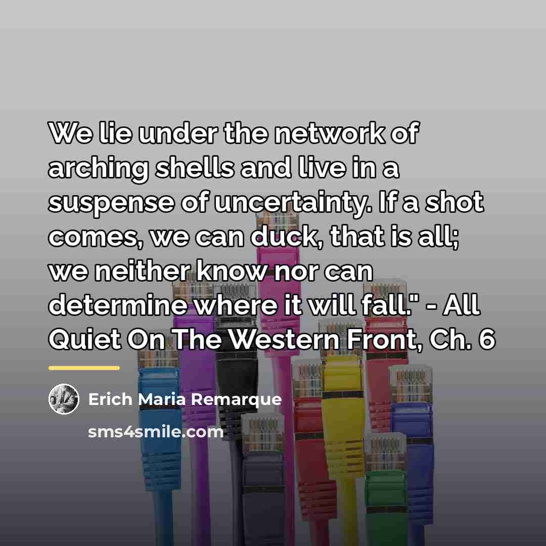 “We lie under the network of arching shells and live…” quote by Erich Maria Remarque