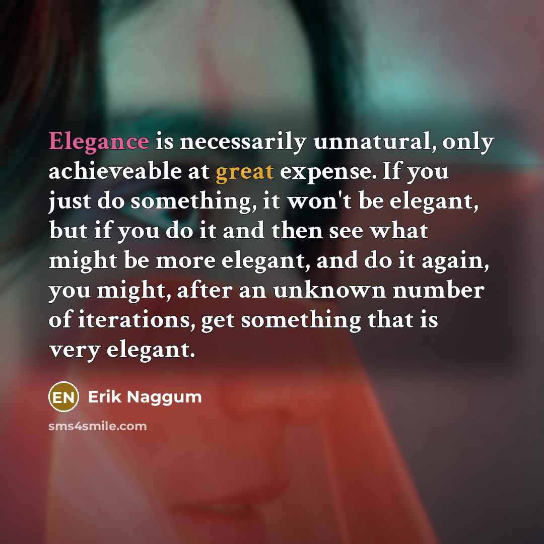 “Elegance is necessarily unnatural, only achieveable at great expense. If…” quote by Erik Naggum