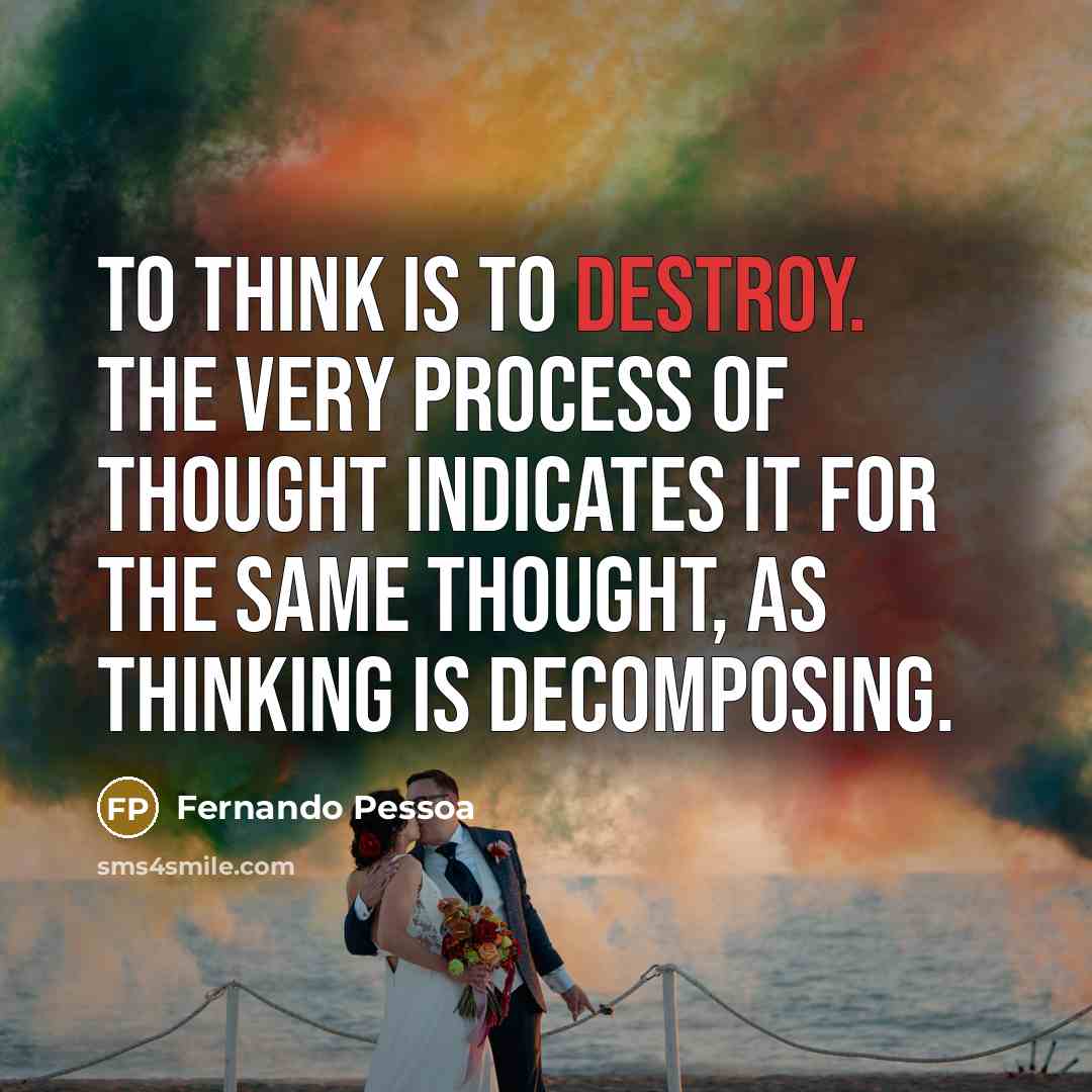 “To think is to destroy. The very process of thought…” quote by Fernando Pessoa