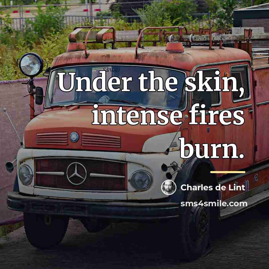 “Under the skin, intense fires burn.…” quote by Charles de Lint