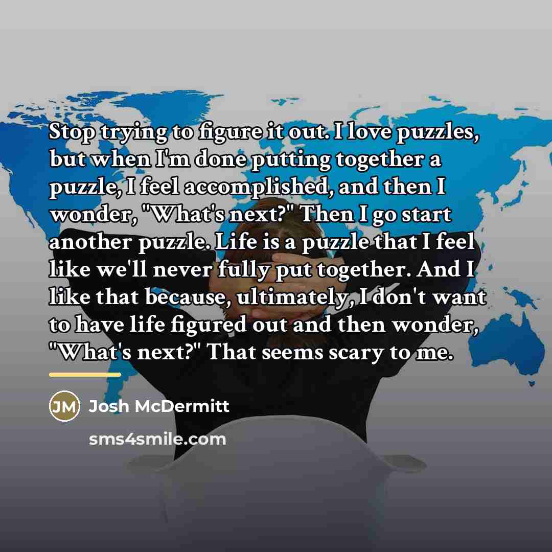 “Stop trying to figure it out. I love puzzles, but…” quote by Josh McDermitt