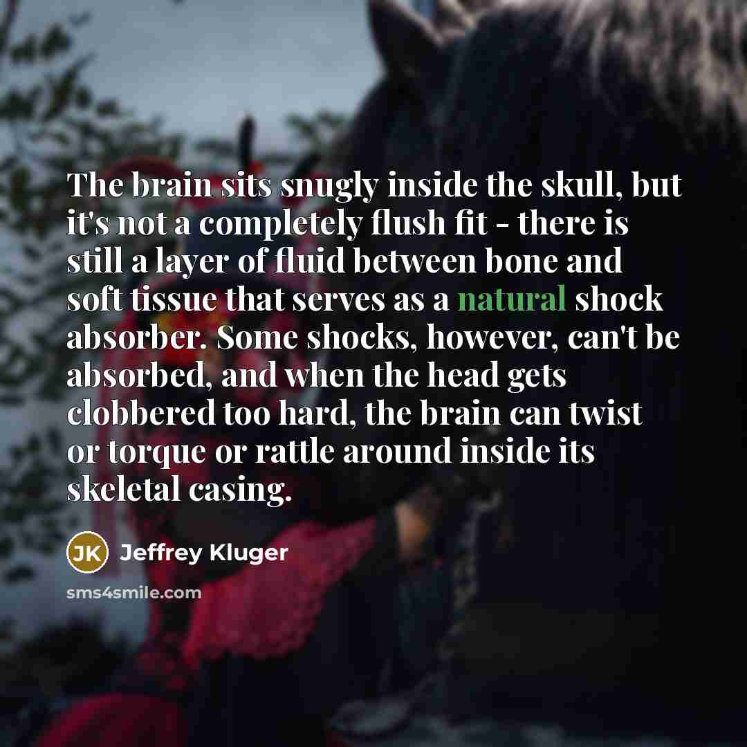 “The brain sits snugly inside the skull, but it's not…” quote by Jeffrey Kluger