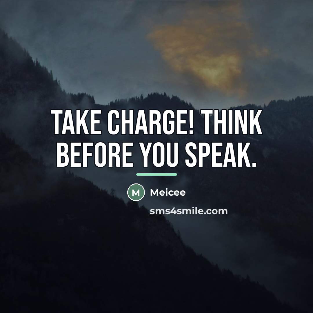 “Take charge! Think before you speak.…” quote by Meicee