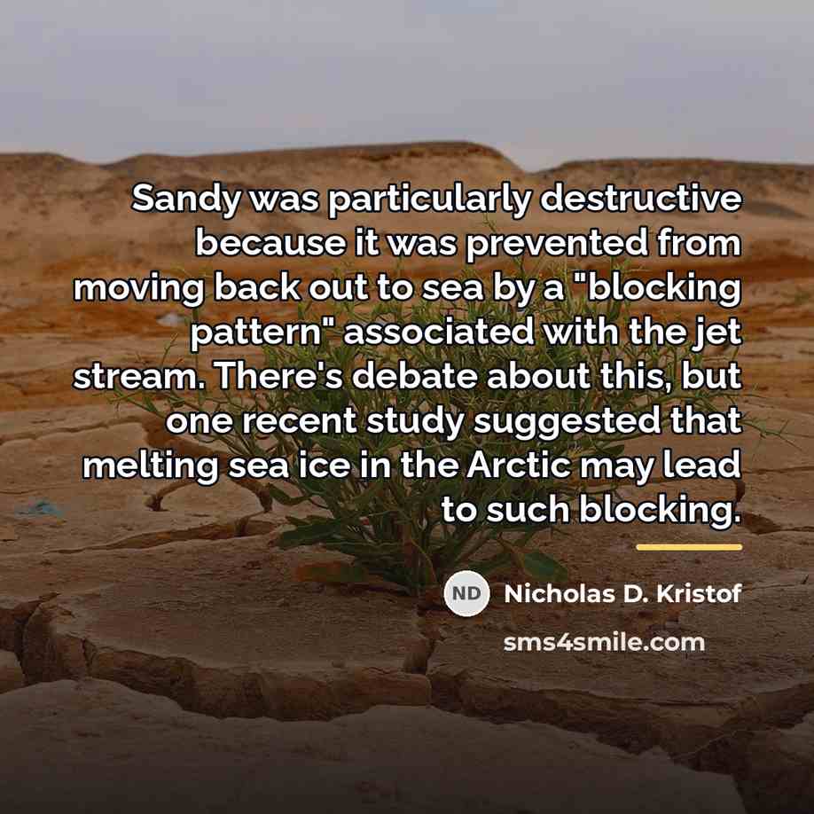 “Sandy was particularly destructive because it was prevented from moving…” quote by Nicholas D. Kristof