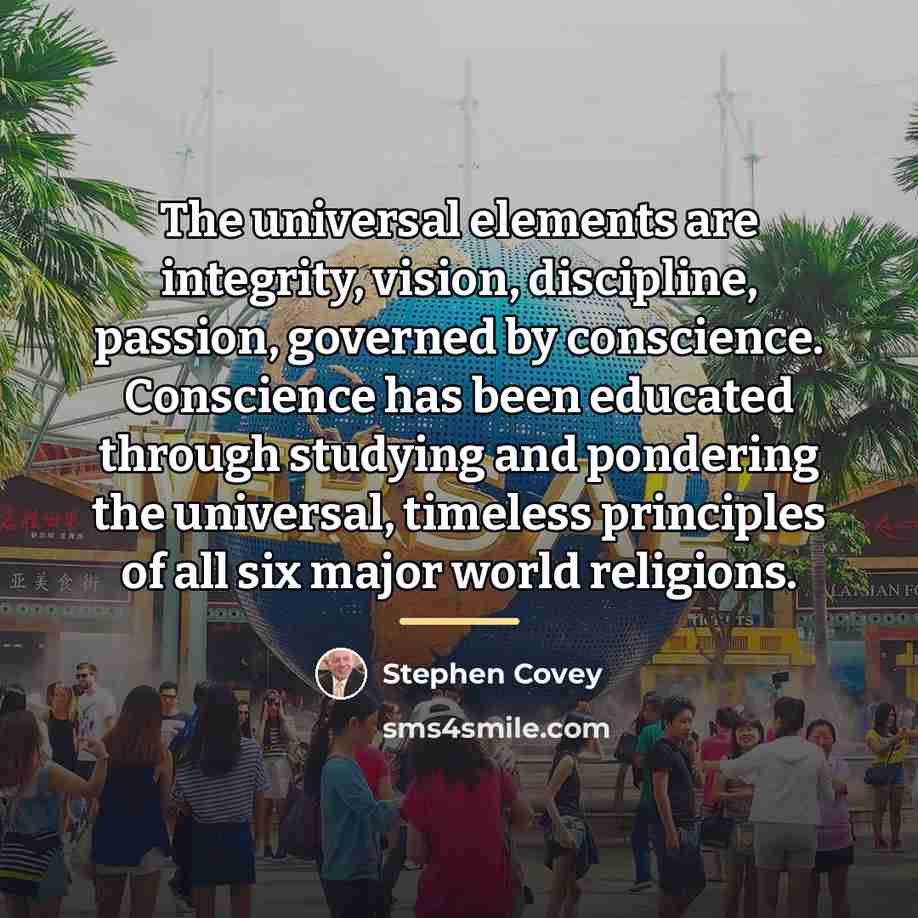 “The universal elements are integrity, vision, discipline, passion, governed by…” quote by Stephen Covey