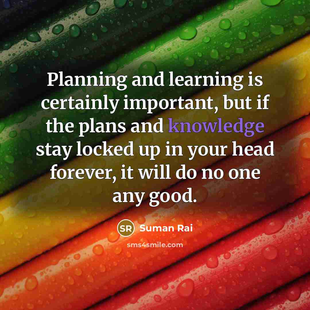 “Planning and learning is certainly important, but if the plans…” quote by Suman Rai