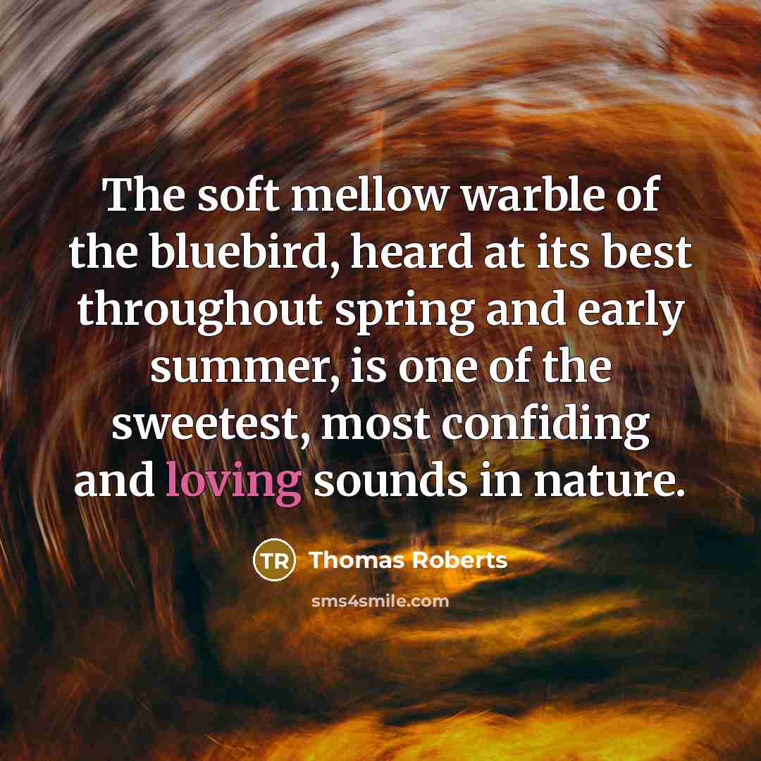 “The soft mellow warble of the bluebird, heard at its…” quote by Thomas Roberts