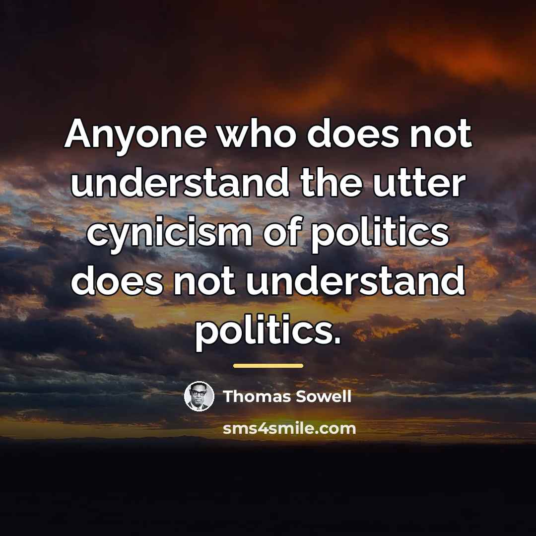 “Anyone who does not understand the utter cynicism of politics…” quote by Thomas Sowell
