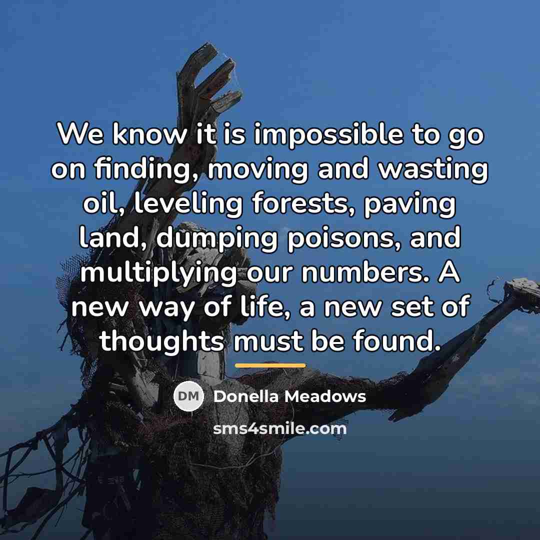 “We know it is impossible to go on finding, moving…” quote by Donella Meadows