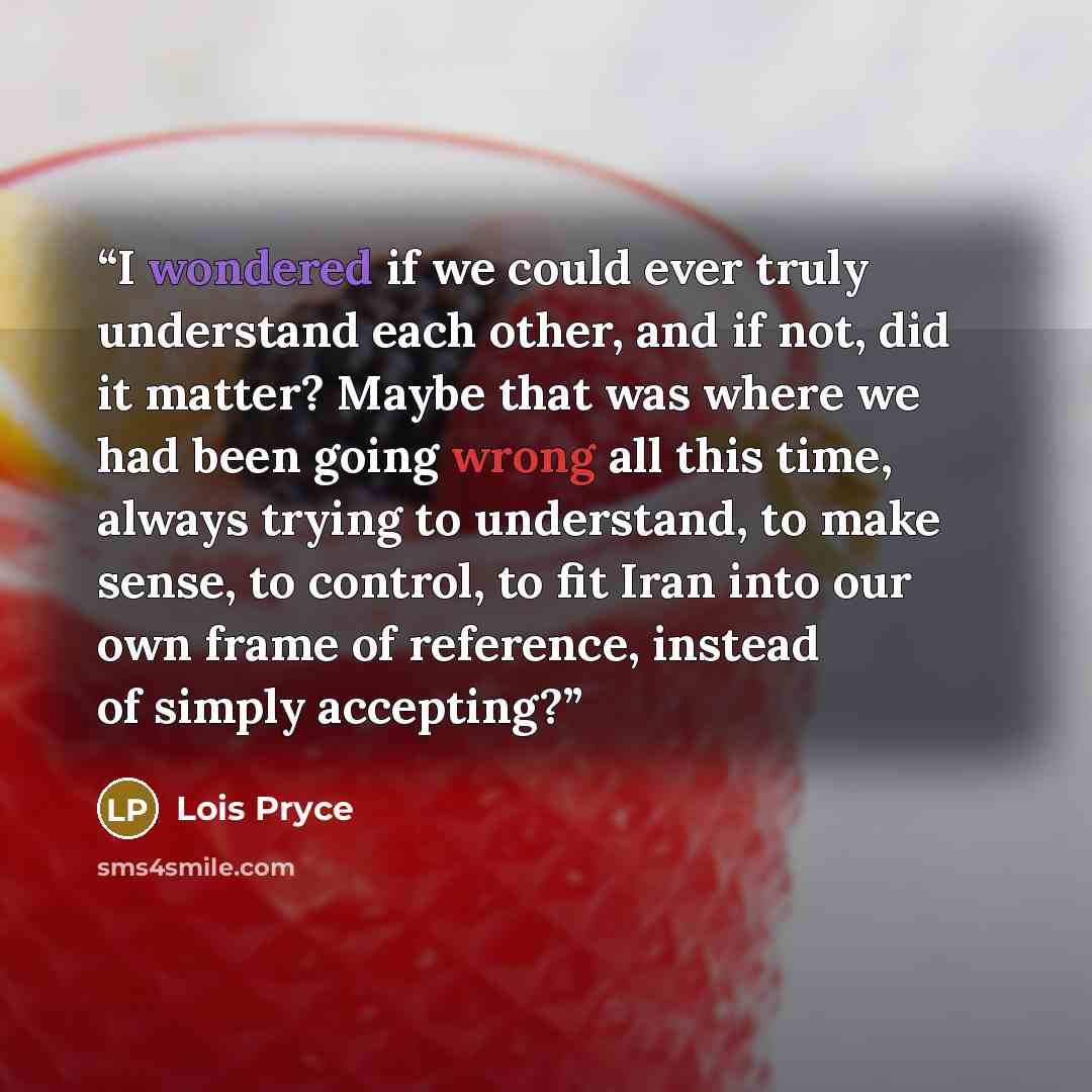 “I wondered if we could ever truly understand each other, and if not, did it matter? Maybe that was where we had been going wrong all this time, always trying to understand, to make sense, to control, to fit Iran into our own frame of reference, instead of simply accepting?” quote by Lois Pryce