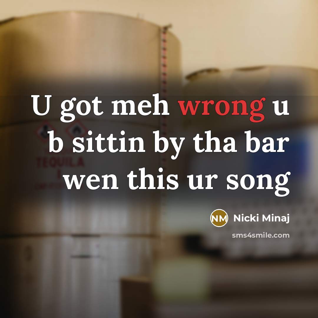 “U got meh wrong u b sittin by tha bar…” quote by Nicki Minaj