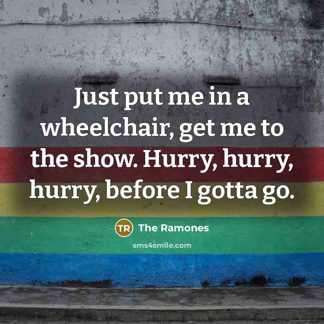 “Just put me in a wheelchair, get me to the show. Hurry, hurry, hurry, before I gotta go.” quote by The Ramones