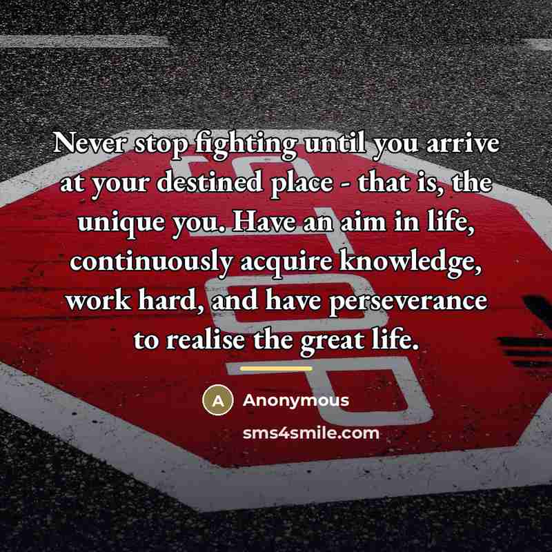 “Never stop fighting until you arrive at your destined place…” quote by Anonymous