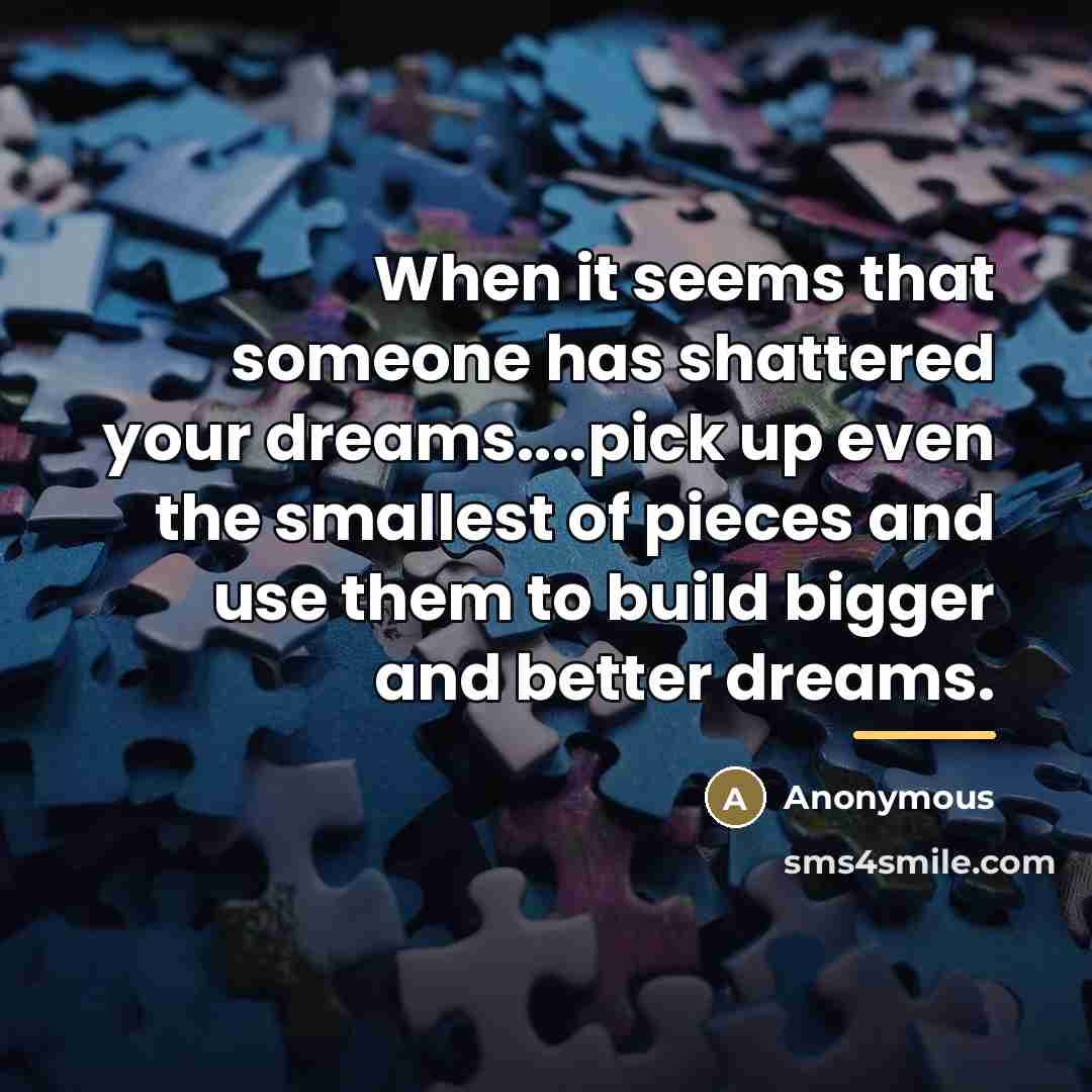 “When it seems that someone has shattered your dreams....pick up…” quote by Anonymous