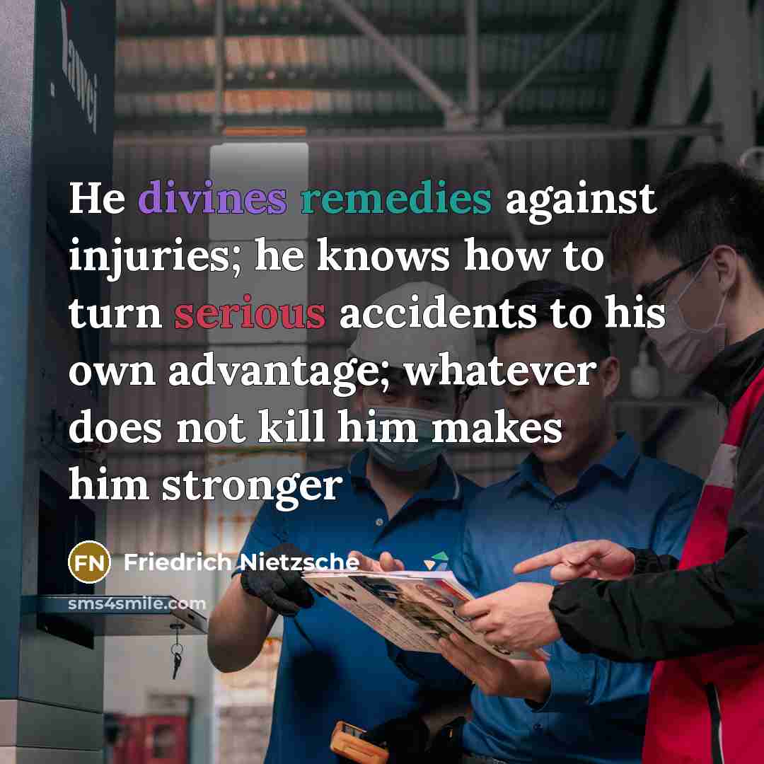 “He divines remedies against injuries; he knows how to turn…” quote by Friedrich Nietzsche