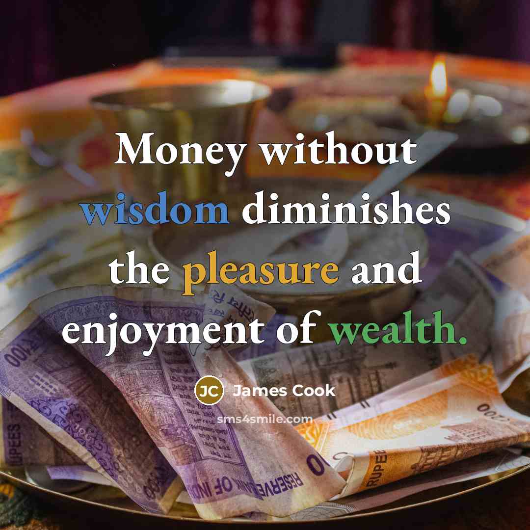“Money without wisdom diminishes the pleasure and enjoyment of wealth.…” quote by James Cook
