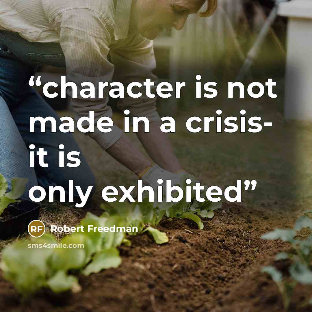 “character is not made in a crisis- it is only exhibited” quote by Robert Freedman