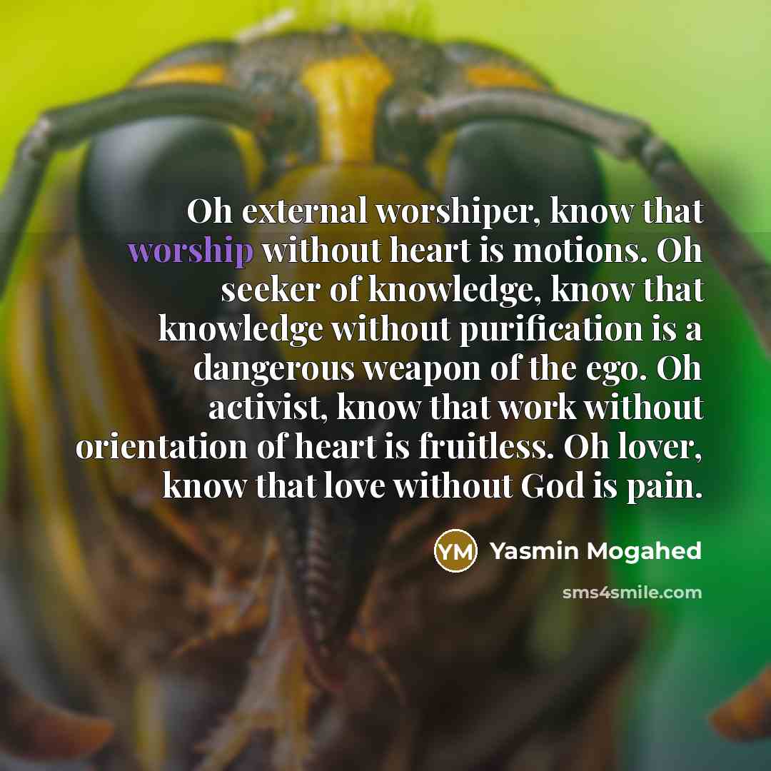 “Oh external worshiper, know that worship without heart is motions.…” quote by Yasmin Mogahed