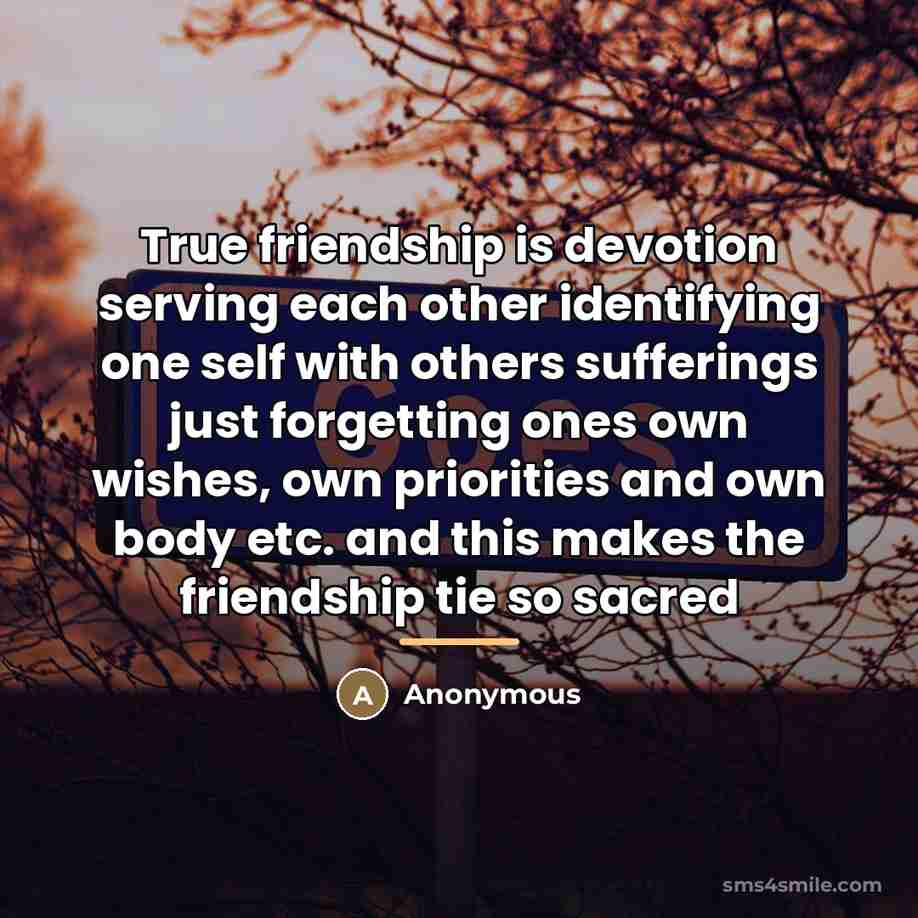 “True friendship is devotion serving each other identifying one self…” quote by Anonymous