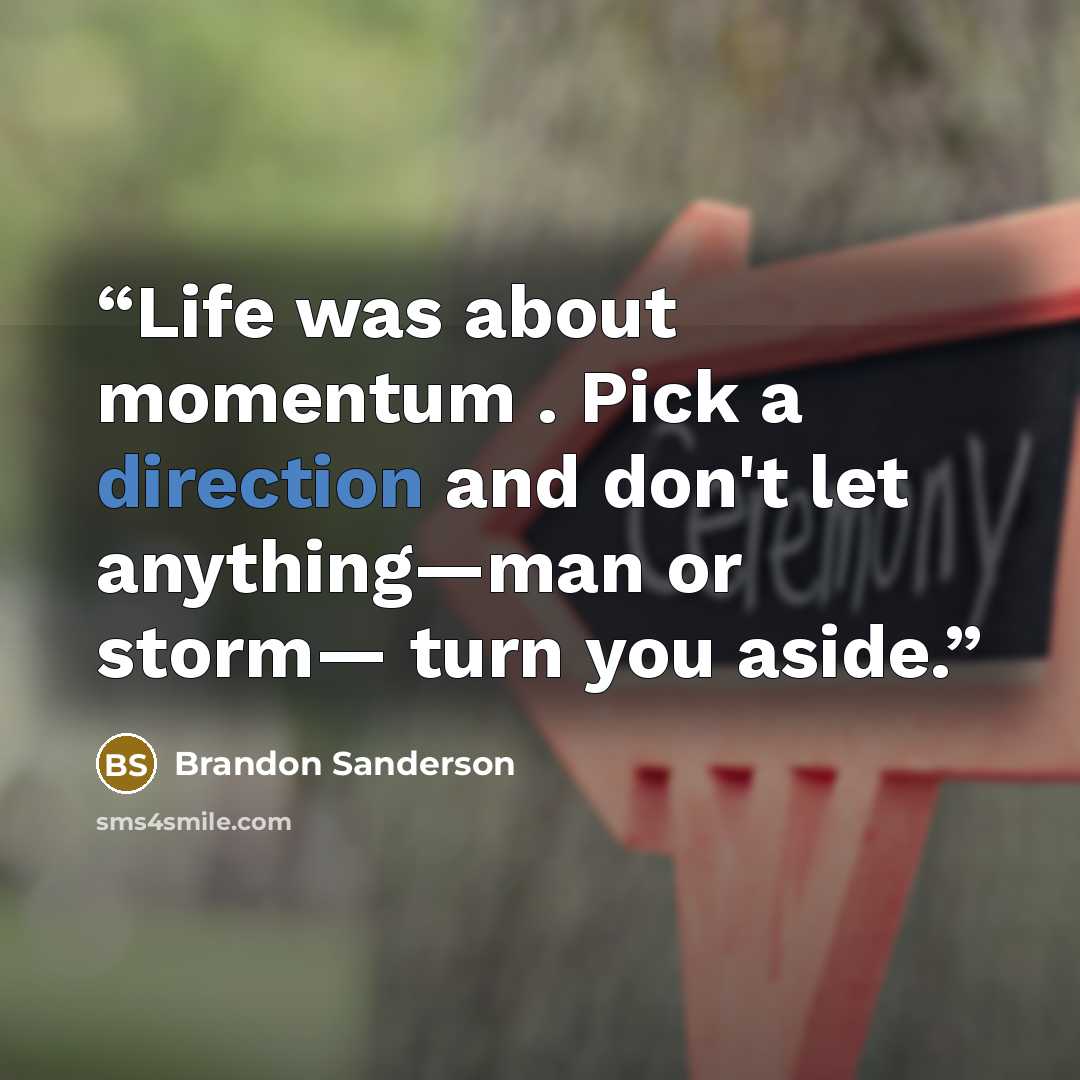 “Life was about momentum . Pick a direction and don't let anything—man or storm— turn you aside.” quote by Brandon Sanderson