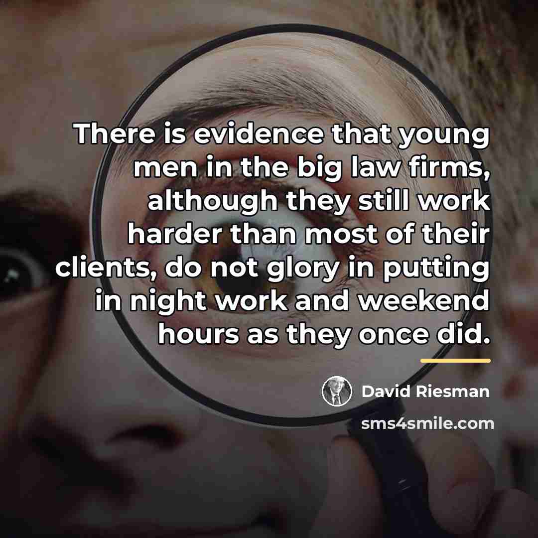 “There is evidence that young men in the big law…” quote by David Riesman