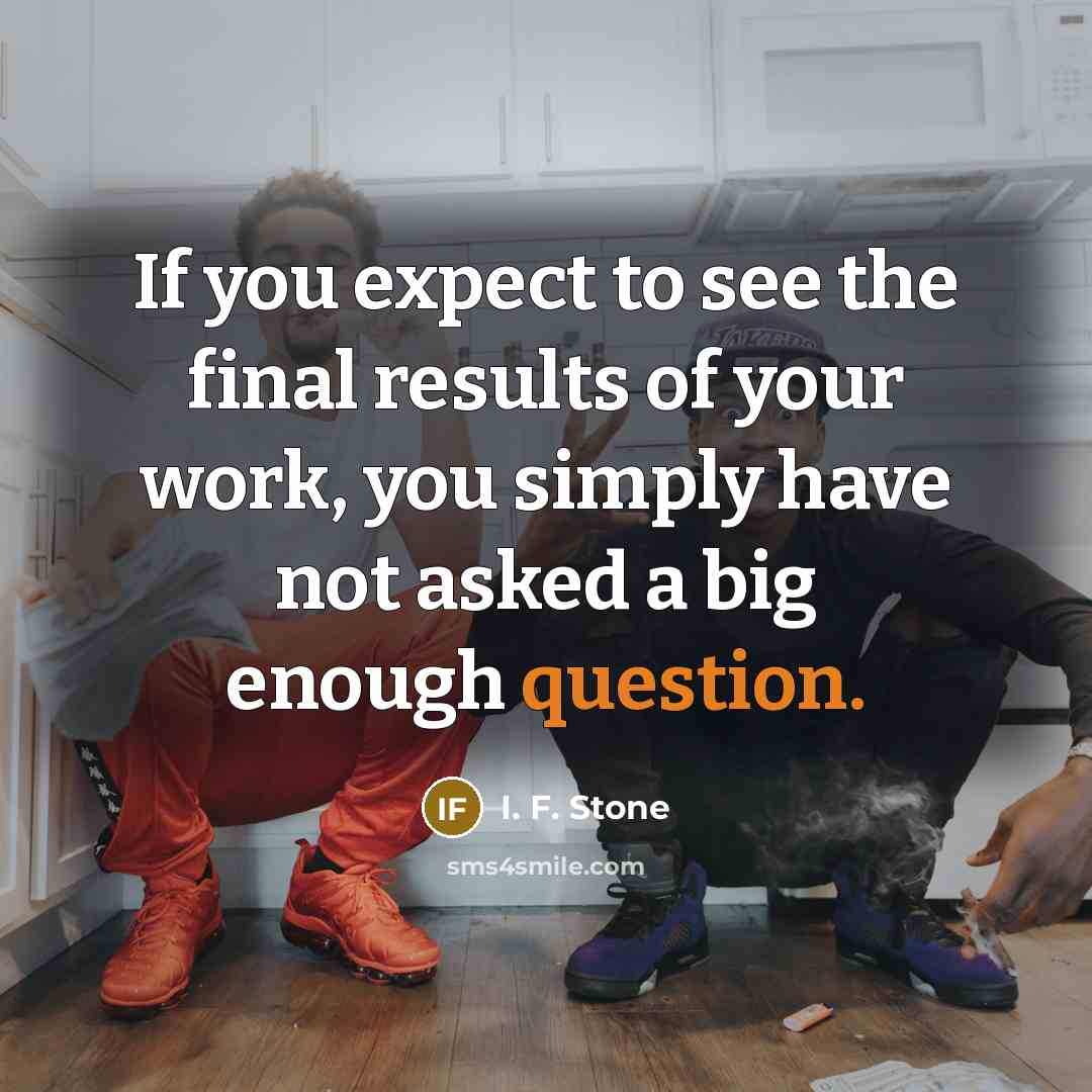 “If you expect to see the final results of your work, you simply have not asked a big enough question.” quote by I. F. Stone