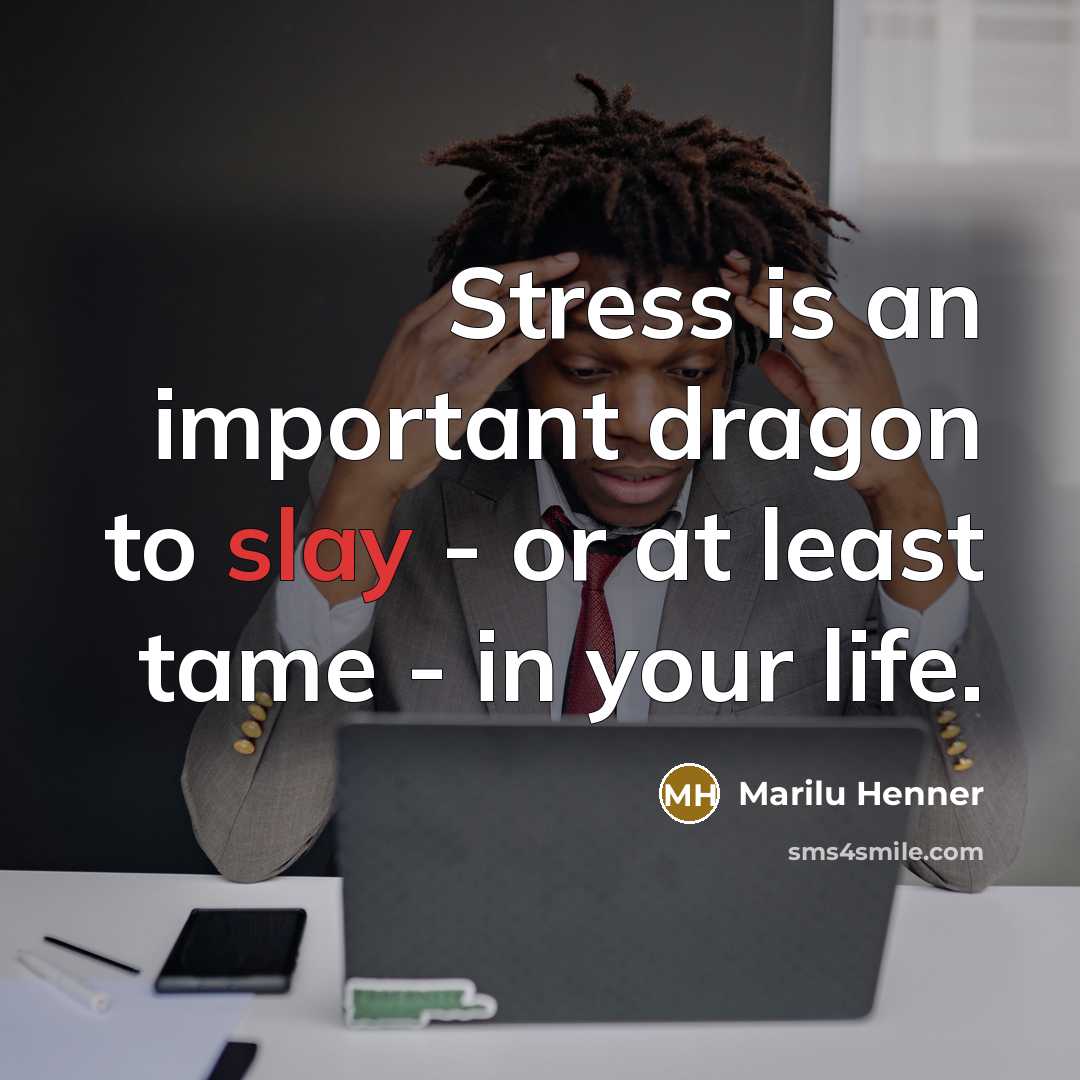 “Stress is an important dragon to slay - or at…” quote by Marilu Henner